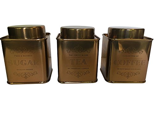 Tea Coffee Sugar Storage Canister Jars Square Copper Set