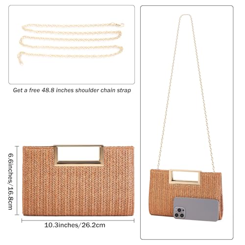 Womens Straw Woven Clutch Handmade Weaving Shoulder Bag Purse for Wedding Prom Party3