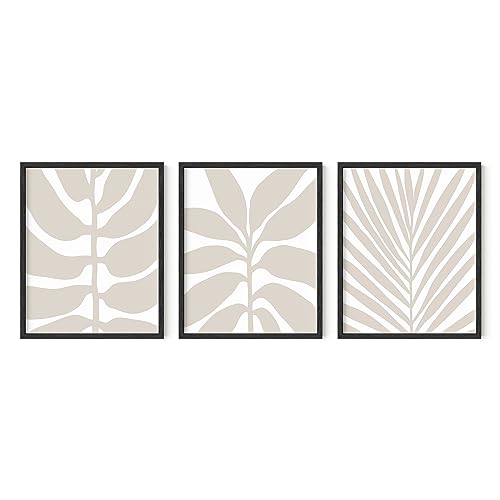 HAUS AND HUES Botanical Wall Art - Set of 3 Boho Posters for Room Aesthetic, Beige Leaf Wall Decor, Plant Art and Nature Posters, Neutral Wall Art Bedroom Decor (16x20 Unframed)