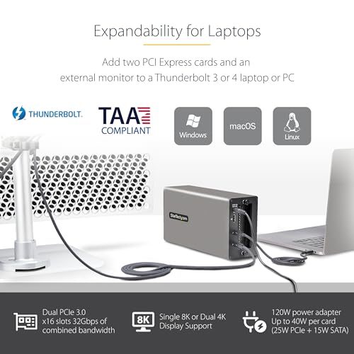 Image of StarTech Thunderbolt 3 PCIe Expansion Chassis, TAA (2TBT3-PCIE-ENCLOSURE) | 8K /4K Output Via TB3 /DP 1.4, External Enclosure W /Dual PCI Express Slots, PCIe Box for Laptops /Desktops /All-In-Ones