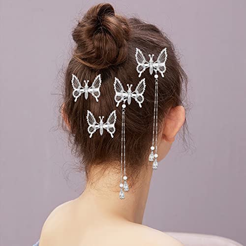 8 Pcs Elegant Tassel Butterfly Hairpin Metal Hair Barrettes Antique Side Clip Will Move Butterfly Clips Fashionable Hairpins Decorative Hair Pins Hair Accessories For Women Girls (Gold & Silver) #TOP5