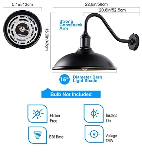 Image of 15 inch Large Barn Light- Dusk to Dawn Outdoor Gooseneck Industrial Light Waterproof Exteior Wall Mount is Ideal for Farmhouse, Warehouse,Storefront,Sign Lighting