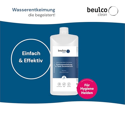 BEULCO CLEAN - Trinkwasserleitung & Tank Desinfektion 1 Liter Flasche - Wasserleitung & Wassertank Desinfektion & Reinigung für Wohnmobil, Wohnwagen & Caravan - Tankreiniger für Frischwasser 1L
