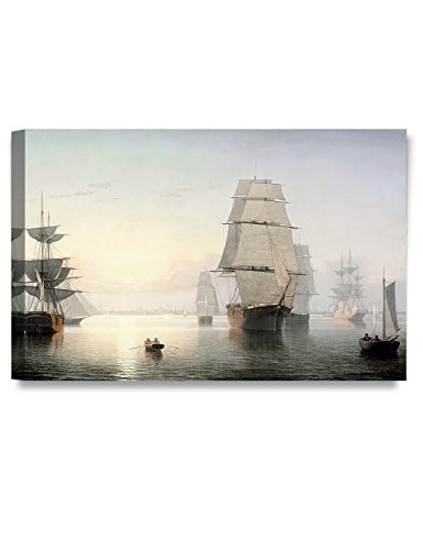 DECORARTS -Boston Harbor, Sunset, Fitz Henry Lane Classic Art Reproductions. Giclee Canvas Prints Wall Art for Home Decor 30x20 x1-1/2