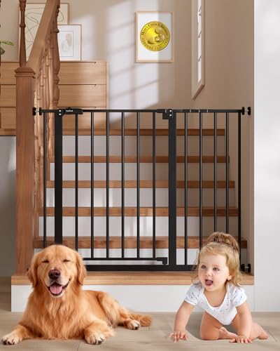 InnoTruth 29.5–40.75' Baby Gate for Stairs, 30' Tall Dog Gates for Doorways & Hallways, Safety Gate for Kids & Pets, Pressure-Mounted Walk-Through with Dual Lock & 2-Way Swing, Black