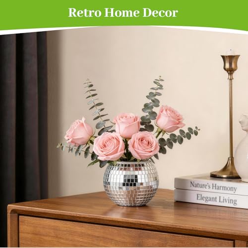 Image of Luditek 6 Pcs Disco Ball Vase, Mirror Disco Ball Decor for Wedding Table Centerpieces, Glass Planter Party Decorations for Christmas Home Birthday Flowers Plant Lover Unique Gifts