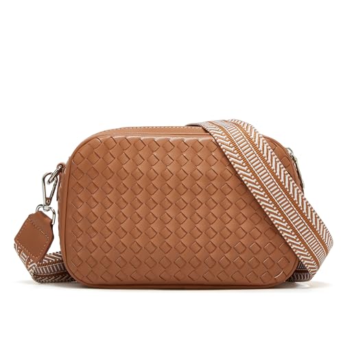 BOYATU Woven Crossbody Bag for Women: Vegan Leather Purse - Small Shoulder Bags for Ladies - Trendy Purses with Wide Strap