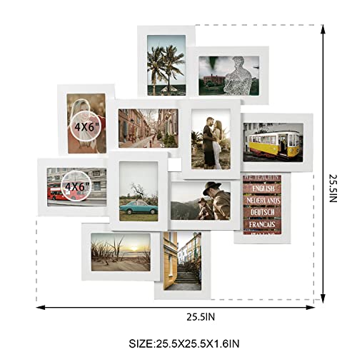 Decent Home Collage Picture Frames For 12 Photos In 4 X 6 Inches, Wooden Wall Mounted Photo Frame, Assembly Required, For Family Multiple Photos Selfie Gallery (White) #TOP3