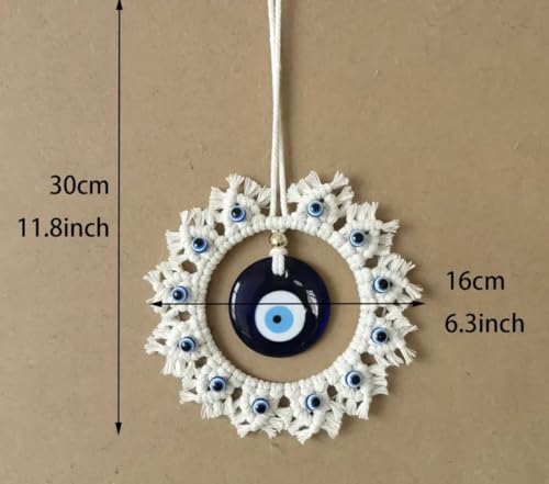 Image of White Macrame Evil Eye Wall Hanging for Home Decor & Nazar Protection | Big Turkish Evil Eye for Main Door Entrance | Handmade Boho Wall Hanging | Aesthetic Diwali & Housewarming Gift