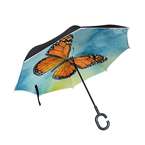 Senya Double Layer Inverted Umbrella Monarch Butterfly Reverse Folding Umbrella C Shape Handle Car Travel Golf Umbrella #TOP28