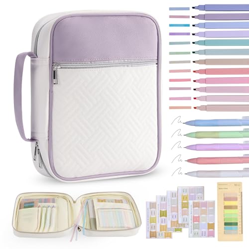 Bible Cover Bible Book Cover Bible Case for Women Canvas Carrying Case Book Protector Quilted Vegan Leather Bible Covers Study Supplies Accessories Christian Gift (Purple, One Size)