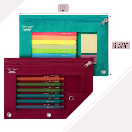 Image of Mr. Pen- Bulk Pencil Pouch for 3 Ring Binder, 36 Pack, Smooth Zipper | Clear Window, Large Capacity Pencil Case with 3 Reinforced Grommets for School, Office, Supplies Storage