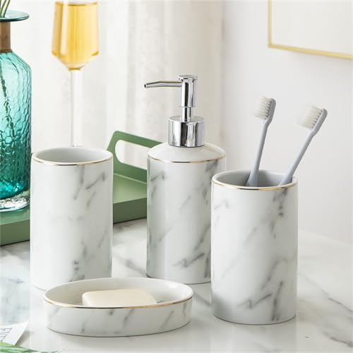 Juego de baño de mármol y cerámica con cuatro piezas elegantes para el hogar 3