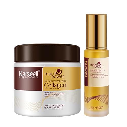 Karseell Colágeno Mascarilla Pelo y Aceite Capilar, Combinación Nutritiva para Cabello Seco y Dañado, Suavidad y Brillo