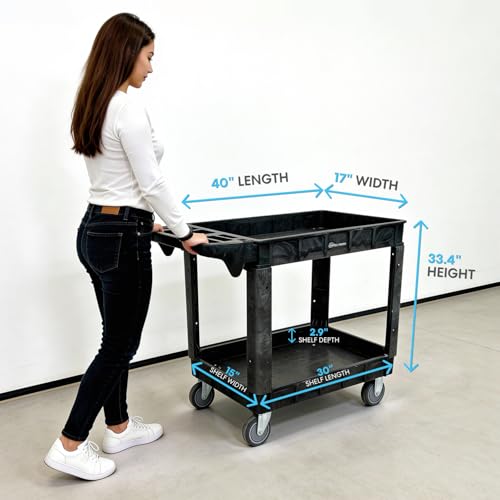 Image of Simpli-Magic Simpli-Magic Rolling Utility Cart on Wheels, Heavy Duty with Ergonomic Handle, Deep Shelfs for Garage, Warehouse, Workshop, 600-Pound Capacity 40x33x17-Inch