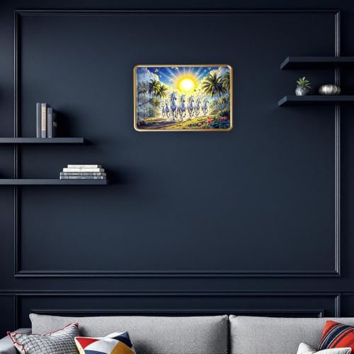 Image of Dharvika Innovations 7 Running Horses Photo Frame, Ultra High Gloss Lamination, Vastu Painting for Living Room, Office, 12x18 Inch (Design 25)