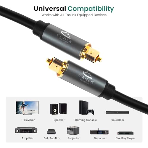 CableMountain Optical Cable 2m, Digital Optical Audio Cable [Alloy Case, 24K Gold-Plated], Optical Cable for Soundbar to TV, Home Theather, PS4, Xbox, Compatible with Samsung/LG/Sony/Philips - Image 3