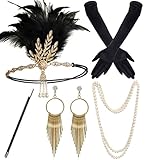 Meiruier 1920 Zubehör-Set, 1920er Jahre Mode Stirnband Halter Lange Handschuhe Perlenkette Great Gatsby Accessoires für Frauen, Charleston Fancy Set (Style 5)