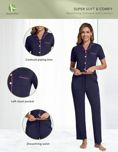 Image of Pajamas Set for Women Soft Knit Button Down Sleepwear 2 Piece Breathable Viscose from Bamboo Pjs S-XXL