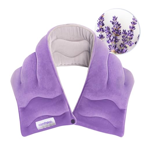 Comfheat Neck Heating Pad Microwavable for Pain Relief, Moist Hot Compress Microwave Neck Warmer Wrap for Sore Muscles Relief, Lavender Aroma, 25 x 5.7 Inches, Purple