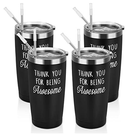 Gtmileo Thank You Gifts for Men, 4 Pack Thank You for Being Awesome Stainless Steel Insulated Travel Tumbler, Appreciation Christmas Gifts for Coworker Teacher Employee Friends Him Dad(20oz, Black)