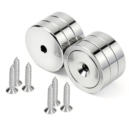 Image of Neosmuk Magnets with Screws, 170lbs Strong Neodymium Disc Magnet with Holes in The Center,Cup Magnet with Mounting Hole Heavy Duty, Round Rare Earth Magnetic High Strength in Middle,Silver 6 Pack