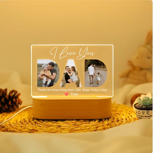 Image of Personalized Father's Day LED Lamp, Custom Dad Photo Collage Acrylic Night Light (Design 5)