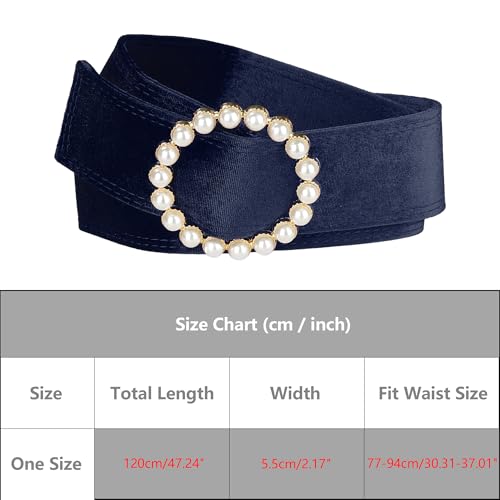Women Plus Size Faux Pearl Buckle Waist Belt, Vintage Velvet Wide Cinch Belts Waistband for Dress4