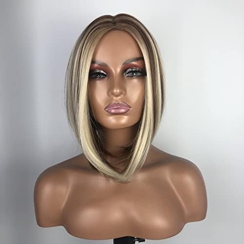 R&C Beauty High Light Bob Wigs for Black Women Straight Middle Part Wig Hair Heat Resistant Wig for Women 150% Density 4/12 Color 12 inch