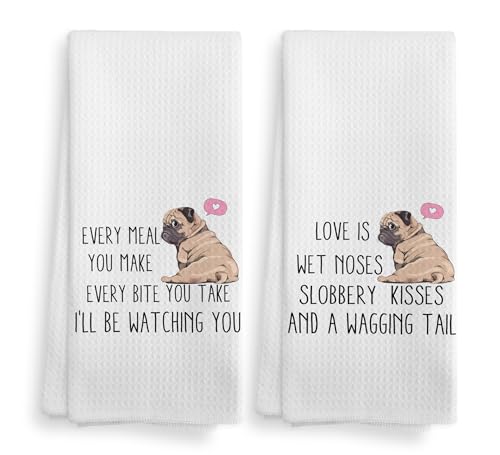 NOQL Pug Towel Set - Kitchen Towels, Dishcloths & Decor - 16x24 Inches, 2 Pcs