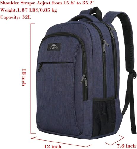 MATEIN Laptop Backpack, Slim Travel Backpack with Laptop Compartment for Men Women, College Student Daypack Teenager Gift Computer Bag Daily Bagpack fits 15.6 Inch Notebook, Blue by MATEIN - Image 5
