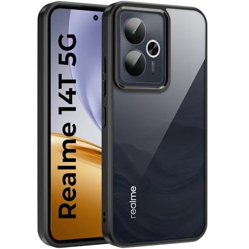 Image of A rtistque Clear Hard Armor Transparent Cover Case for Realme 14T 5G | Anti-Drop Shockproof | TPU Edge | Stylish Design | Camera Protection | Realme 14t 5g Back Cover - Black