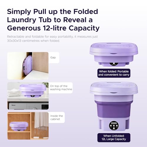 Vxoyo 12L tragbare Waschmaschine mit Schleudertrockner, 2-in-1 faltbare Mini-Maschine & Touchscreen-Einknopfbedienung, kleine Waschmaschine für Babykleidung, Unterwäsche, Camping, Wohnheim, Wohnungen