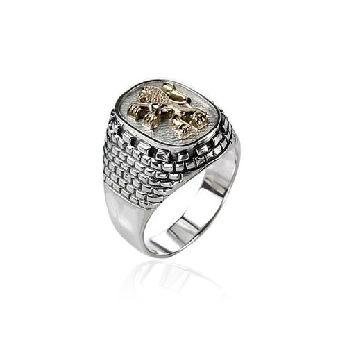 Sterling Silver Western Wall and Gold Lion Of Judah Ring