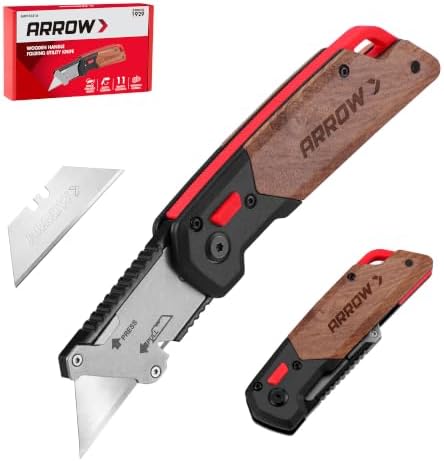 ARROW Wooden Handle Folding Utility Knife with 10 Extra SK2 Blades