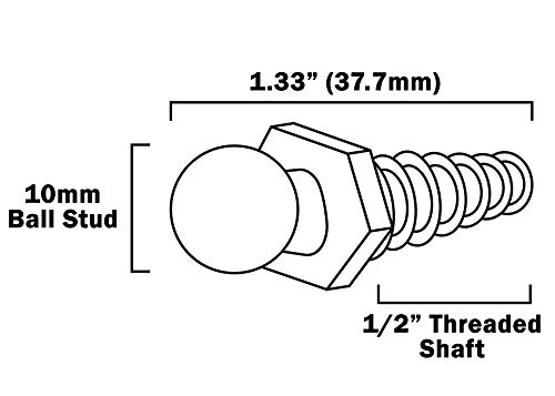 Red Hound Auto 12 Ball Stud Mounting 10 Mm M8-1.25 1/2 Inch Thread Shaft Works With Gas Prop Strut Spring Lift For Many Automotive Applications Black Coated Steel Flat 1.33 Inch Length Includes Nut #TOP3