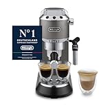De'Longhi Dedica Style - Perfetto Kompakte Siebträgermaschine Espressomaschine mit Tasten, manuellem Milchaufschäumer für Espresso und Cappuccino, ESE Pad geeignet, 15cm breit, Titan (EC685.TB)