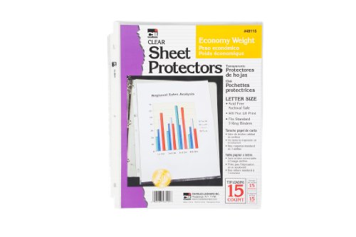 Charles Leonard Sheet Protectors, Top Loading with Binder Holes, 2 Mils Economy Weight, Letter Size, Clear, 15-Pack (48115)