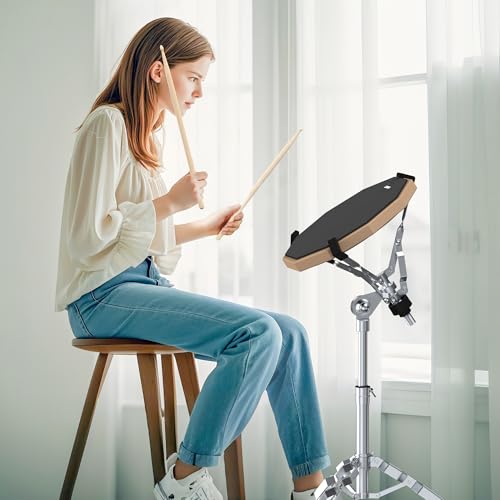 Drum Practice Pad with Snare Drum Stand Set, 12-Inch Double Sided Silent Practice Pad Kit with Drum Sticks, Drumstick Holder, Luminous Carrying Bag, Grey (Fits 8''-15'' Drums), Black by Dokomo - Image 8