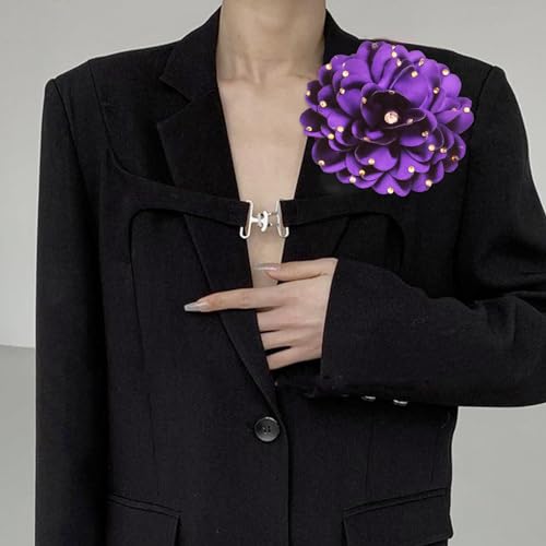 Image of Elegant Large Rose Flower Brooches Lapel Pins Handmade Dainty Satin Fabric Pearl Brooches Big Camellia Flower Brooch Pin for Women Wedding Part Dance Dress Suit Clothes Accessories Prom Jewelry