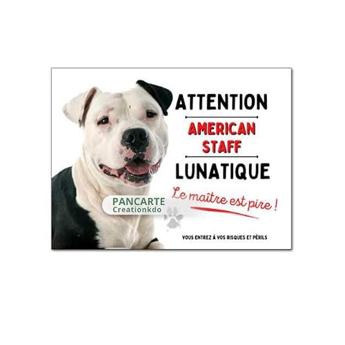 Plaque American Staff, noir et blanc, lunatique attention au chien panneau pancarte staffordshire terrier monte la garde aluminium