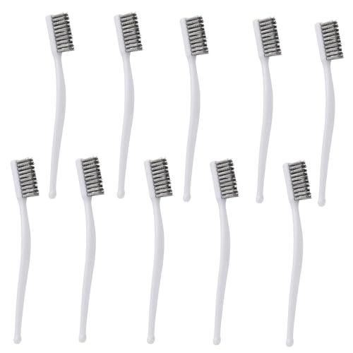 10pcs Wire Brushes for Cleaning, 18.3cm/7.2in Long Stainless Steel Wire Bristle Brush Mini Brush Tools for Industrial Welding Kitchen Gaps Rust Removal Slag Walnut Carving (White)