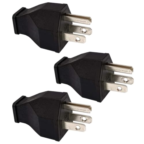Straight Blade Plug 15 Amp 125 Volt Grounding 3-Wire Female Extension Cord Replacement Electrical Plugs End Black 3-Pack (Female Plug)