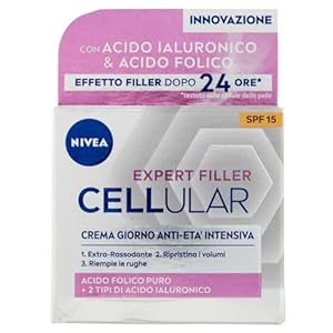 NIVEA CELLULAR EXPERT FILLER dagcrème, intensief tegen veroudering, SPF 15, 50 ml, antirimpel, verstevigend hyaluronzuur en puur foliumzuur, vochtinbrengende crème, gezicht, anti-aging