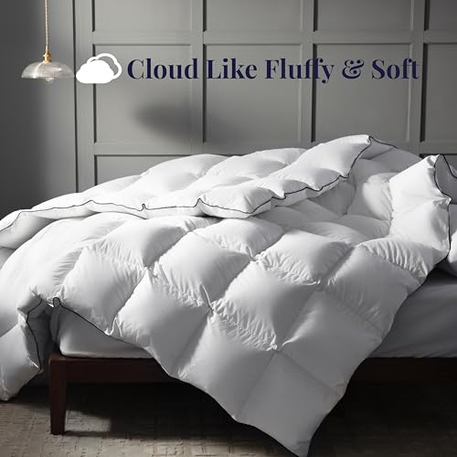 Ubauba Goose Feather Down Fiber Comforter Oversized King Size - Ultra Soft 100% Cotton White Duvet Insert - Hotel Luxury Fluffy Bedding Comforter All Season Medium Warmth 116 x 98 Inch