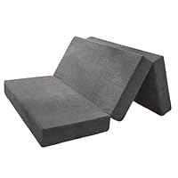 MAXYOYO Opvouwbare corduroy matras, drievoudig vloermatras 10 cm dik met wasbare hoes, opvouwbaar in drie, ruimtebesparend voor gasten (beige, eenpersoons