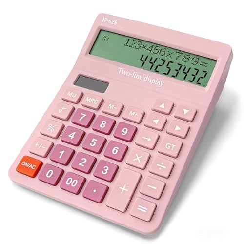 Calculators Desktop,Solar Pink Desk Calculator with Large 2 Line Display, Basic Calculator with Big Button, 4 Function Calculators for Business, Students, Office Supplies (Pink)