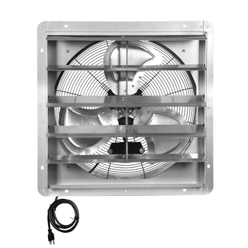 KEN BROWN 20 Inch Shutter Exhaust Fan, Gable Vent Fan, Wall Mount Ventilation, High Speed 3500CFM, Automatic Aluminum Blades, for Garages, Shop, Greenhouse, Attic, with 10ft Power Cord
