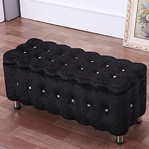 Banc de rangement en velours violet clair grand coffre repose-pieds