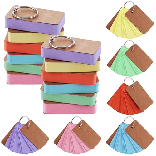 LDXDRU 18 Pack 900pcs Colorful Revision Cards with Rings, 7 x 4cm Blank Flash Cards, Mini Index Cards Small Cue Cards Revision Flash Cards Kraft Paper Note Cards for Office Home Study Record
